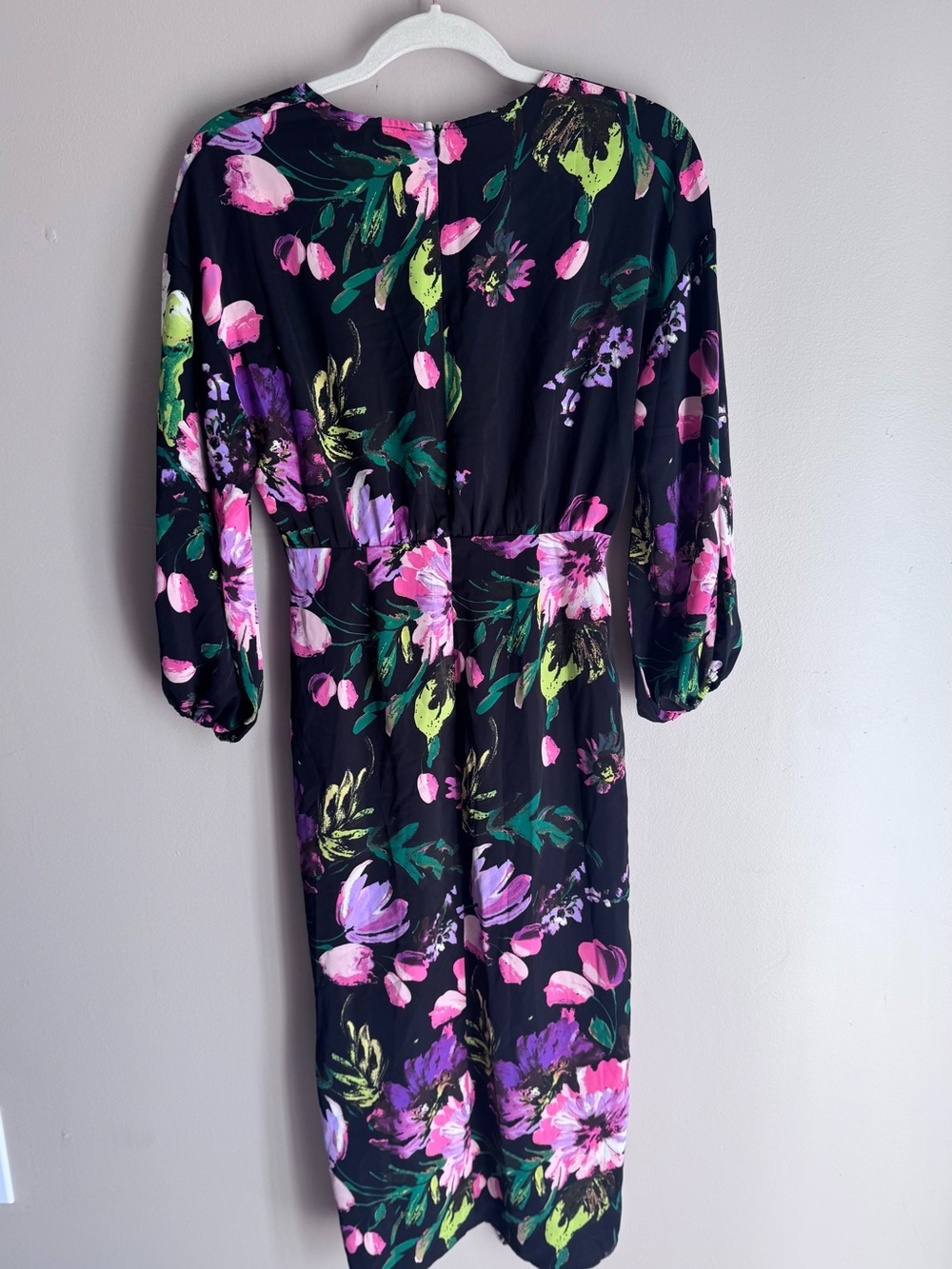 ENTRO BLACK FLORAL TROPICAL WRAP MIDI DRESS Size S Small NEW - Picture 4 of 11